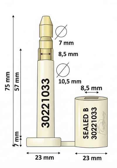 Bizia Bolt Container Seals Technical Drawing - 70mm Pin Dimensions for Indian Logistics