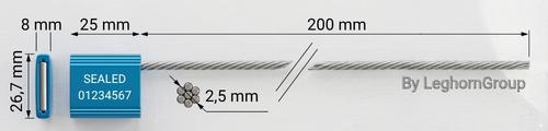 2.5x200mm Cable Container Seals Technical Drawing - Adjustable Steel Wire Dimensions for Oil Tankers and Trucks