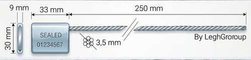 3.5x250mm ISO 17712 Cable Container Seals Technical Drawing - High Security Steel Wire Dimensions for Intermodal Freight