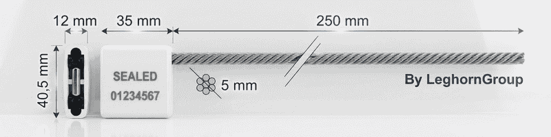 5x250mm High Security Cable Lock | ISO 17712 Container Seals Technical Drawing - High Security Steel Wire Dimensions for Intermodal Freight